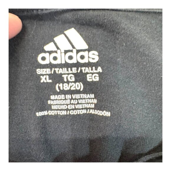 Adidas Youth XL Hoodie Black With Blue Pink Logo Graphic Long Sleeve Cotton READ - Picture 3 of 8